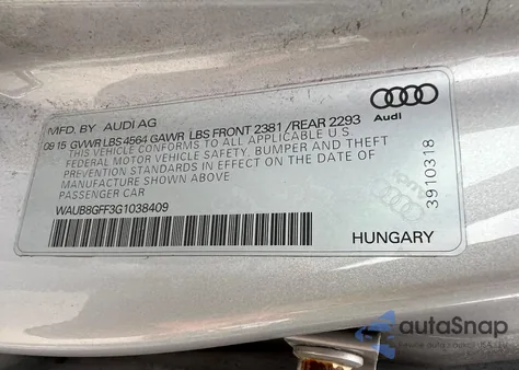 2016 Audi A3 Premium z USA, uszkodzony, nr VIN WAUB8GFF3G1038409
